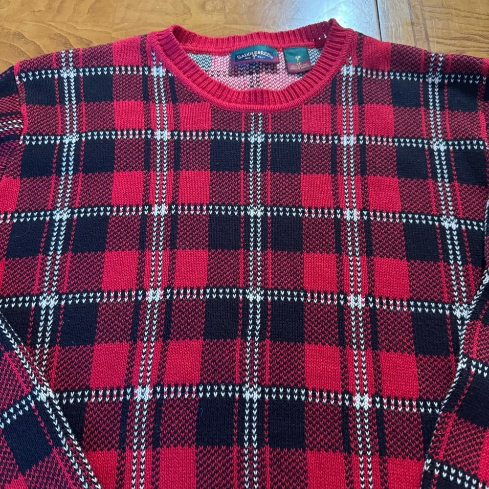 Saddlebred men’s sweater Large Tall‎ Red Plaid  Tall Long Sleeve
